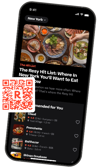 A QR code that links to the Resy app download